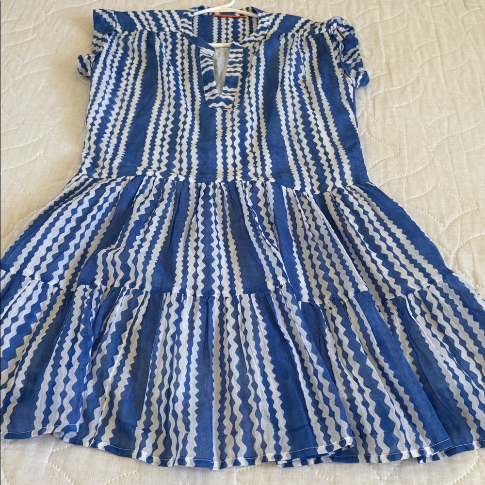 Oliphant Ziggy Blue and White Cotton Roll Sleeve Summer Dress Small - Picture 10 of 11